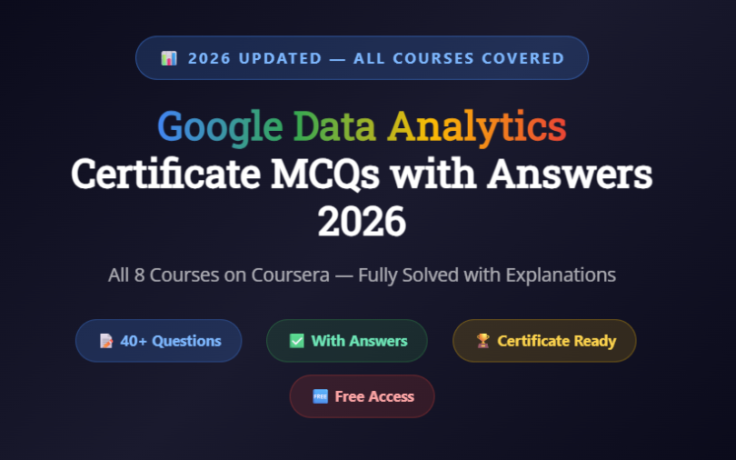 "Google Data Analytics Certificate MCQs with Answers 2026 Features Image " "Google Data Analytics Certificate MCQs with Answers 2026 - All 8 Courses Infographic - mcqstop.com" "Microsoft AZ-900 MCQs with Answers Feature Image " "Microsoft AZ-900 MCQs with Answers" "Cisco CCNA MCQs with Answers Feature Image " "Cisco CCNA MCQs with Answers" "CompTIA Security+ MCQs with Answers 2026 Feature Image " "CompTIA Security+ MCQs with Answers 2026" "Microsoft DP-900 MCQs with Answers 2026 Feature Image " "Microsoft DP-900 MCQs with Answers 2026" "Google Cloud Digital Leader MCQs with Answers 2026 Feature Image " "Google Cloud Digital Leader MCQs with Answers 2026"