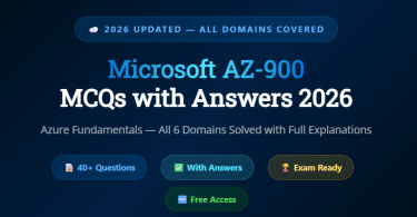 Microsoft AZ-900 MCQs with Answers Feature Image . Mcqstop.com
