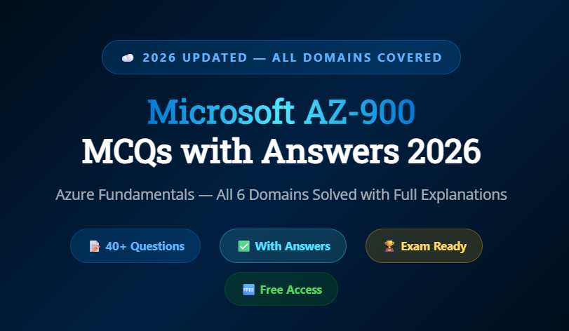 Microsoft AZ-900 MCQs with Answers Feature Image . Mcqstop.com