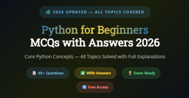 Python for Beginners MCQs with Answers Feature Image Mcqstop