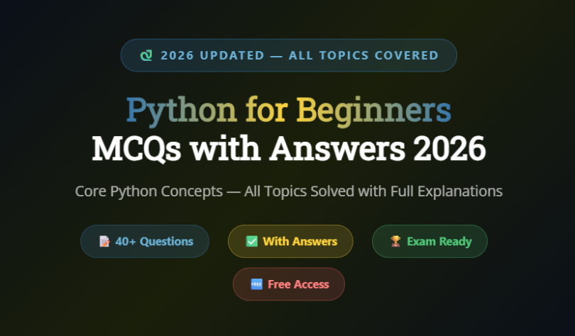 Python for Beginners MCQs with Answers Feature Image Mcqstop