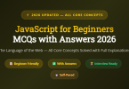JavaScript for Beginners MCQs with Answers 2026 - Featureimage - mcqstop.com