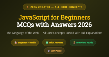 JavaScript for Beginners MCQs with Answers 2026 - Featureimage - mcqstop.com