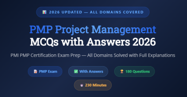 PMP Project Management Professional MCQs with Answers 2026 - Featureimage - mcqstop.com